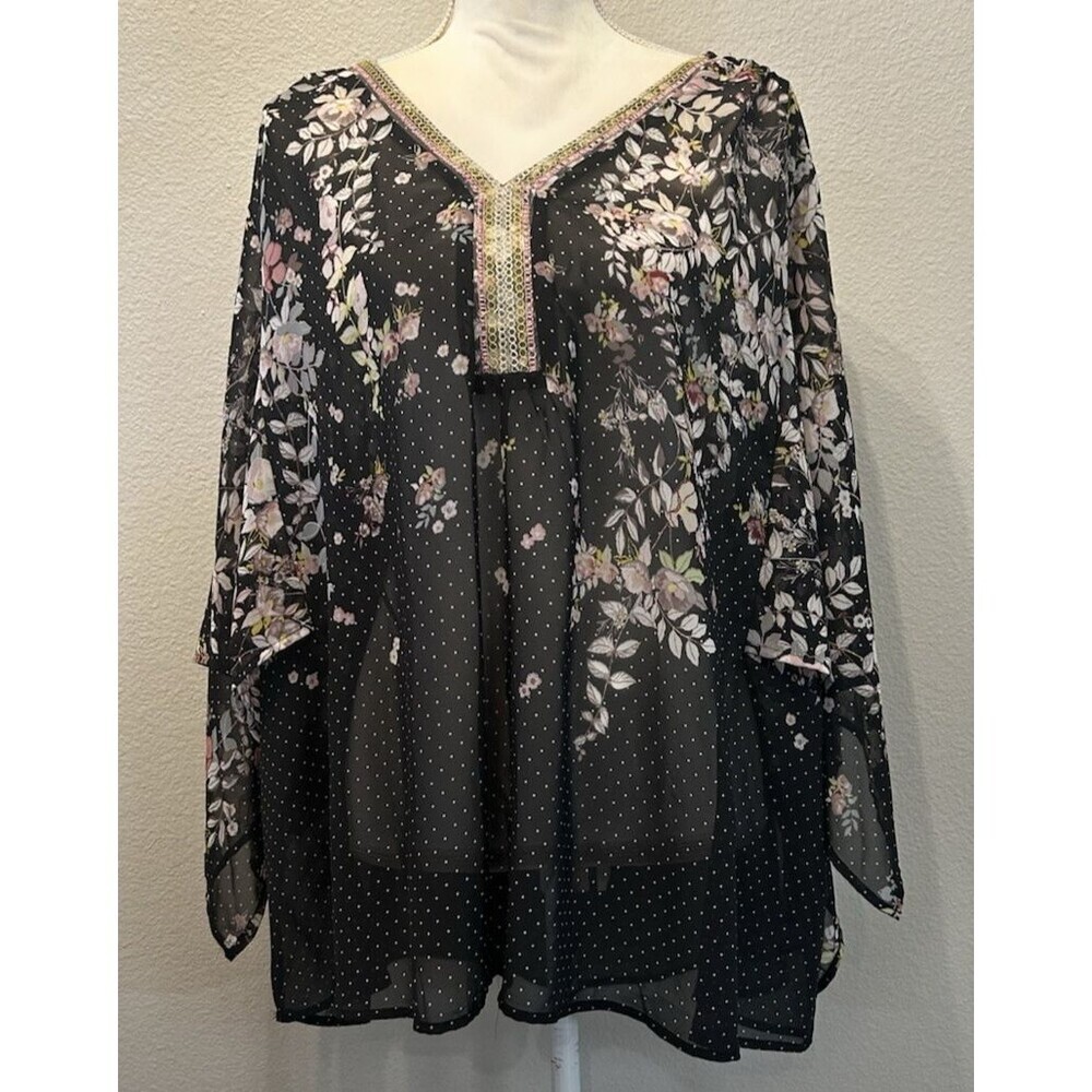 Zac & Rachel Floral & Polka Dot Chiffon Tunic Plus Size 3X (22/24)
